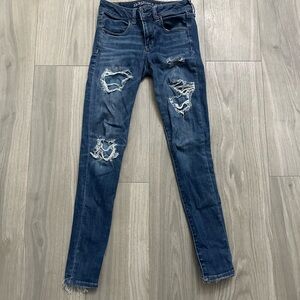 American Eagle Outfitters Ripped Dark Blue Skinny Jeans